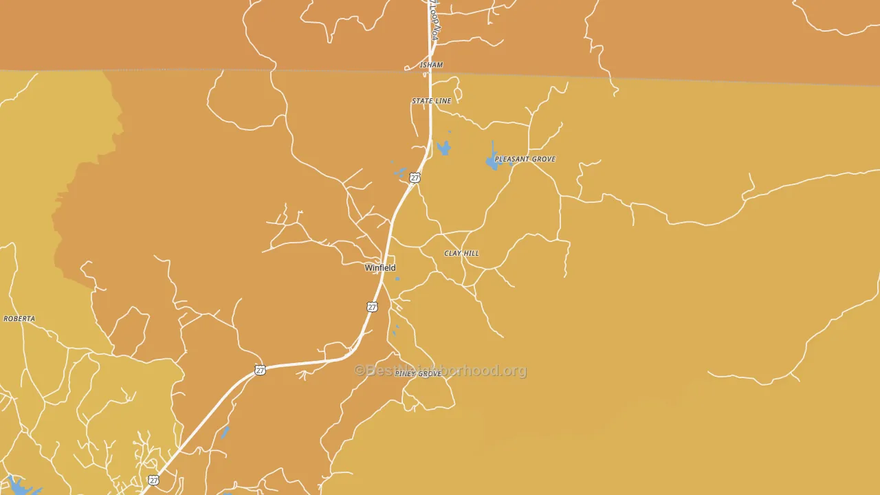 Map of the best neighborhoods in the Winfield area, with better matches in green and worse matches in red