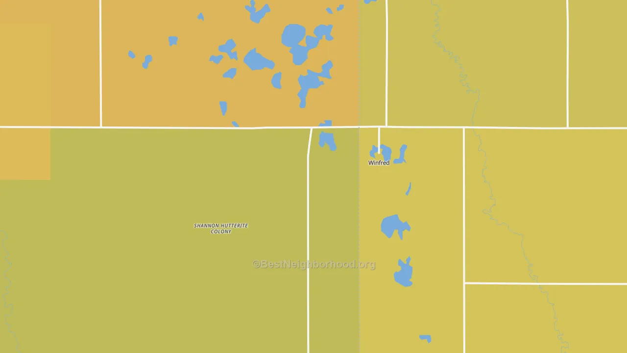 Map of the best neighborhoods in the Winfred area, with better matches in green and worse matches in red