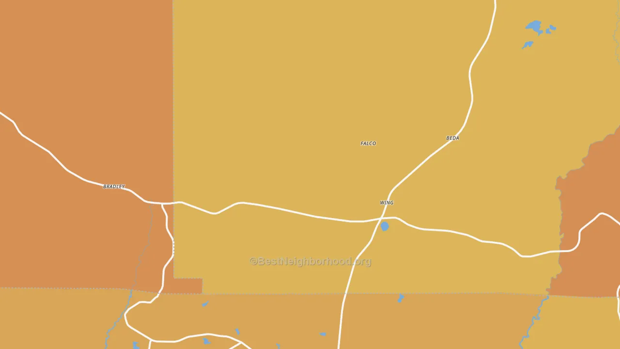 Map of the best neighborhoods in the Wing area, with better matches in green and worse matches in red