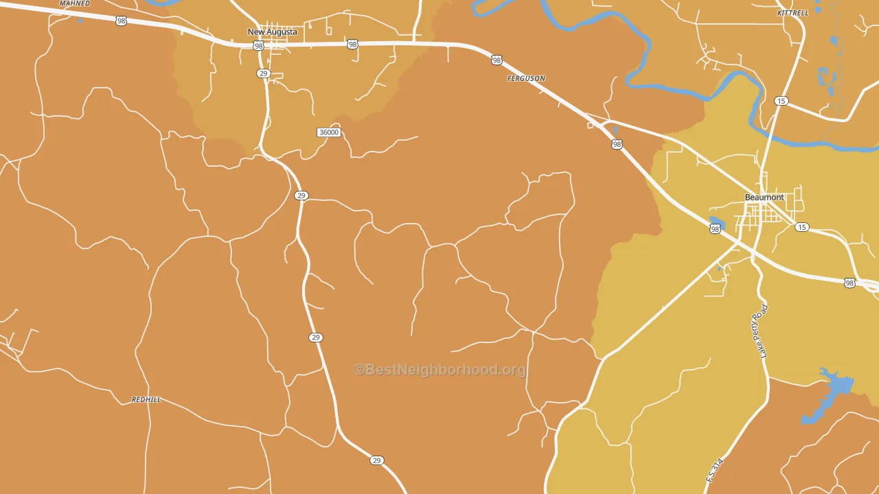 Map of the best neighborhoods in the Wingate area, with better matches in green and worse matches in red