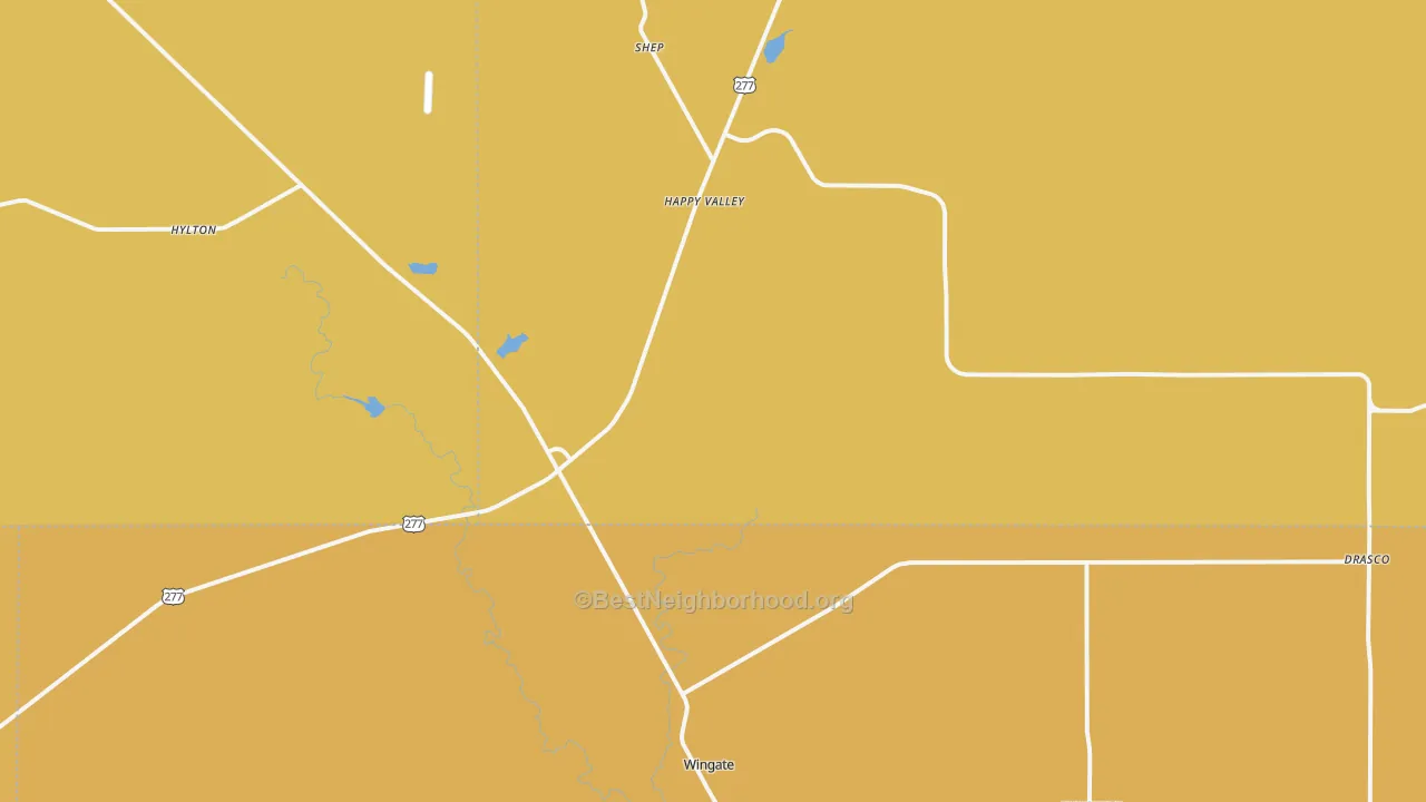 Map of the best neighborhoods in the Wingate area, with better matches in green and worse matches in red