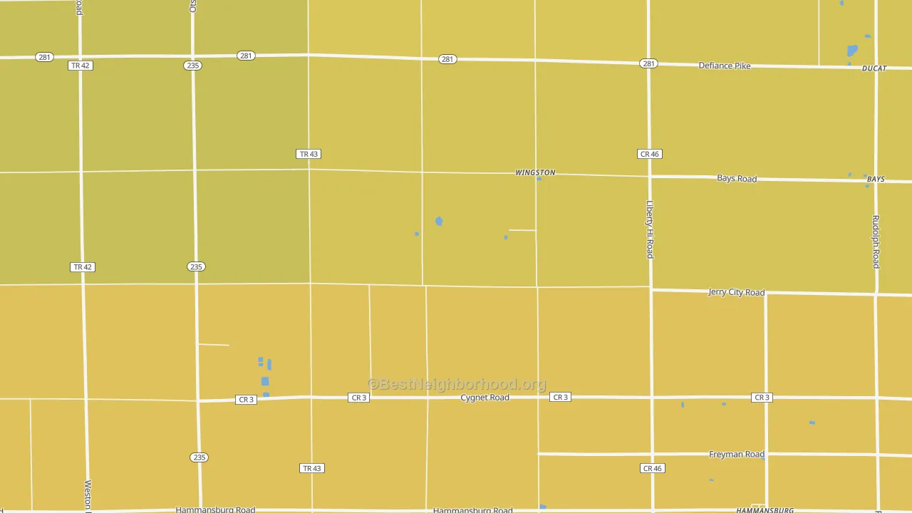 Map of the best neighborhoods in the Wingston area, with better matches in green and worse matches in red