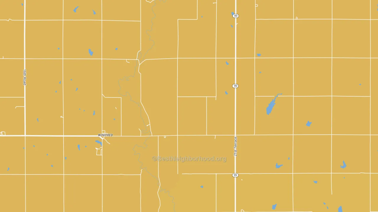 Map of the best neighborhoods in the Winifred area, with better matches in green and worse matches in red