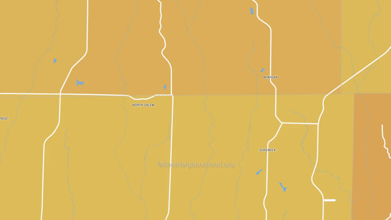 Map of the best neighborhoods in the Winigan area, with better matches in green and worse matches in red