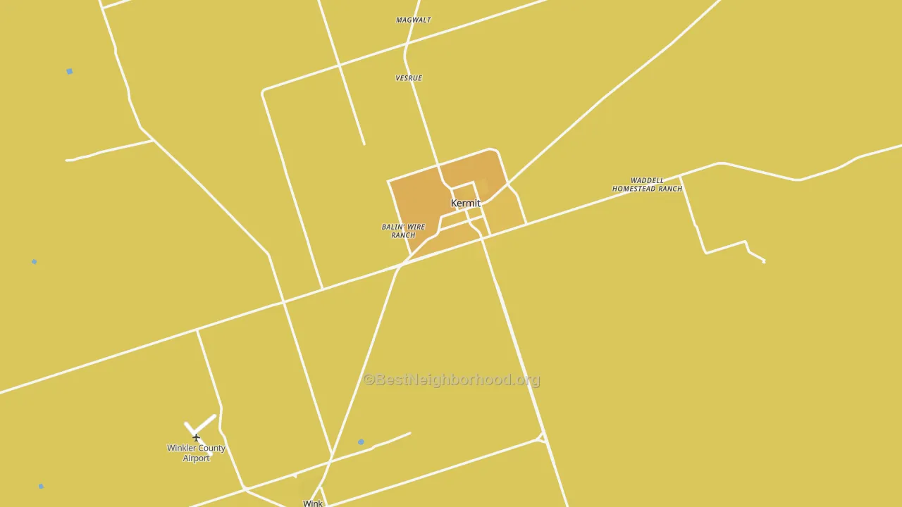 Map of the best neighborhoods in the Winkler County area, with better matches in green and worse matches in red