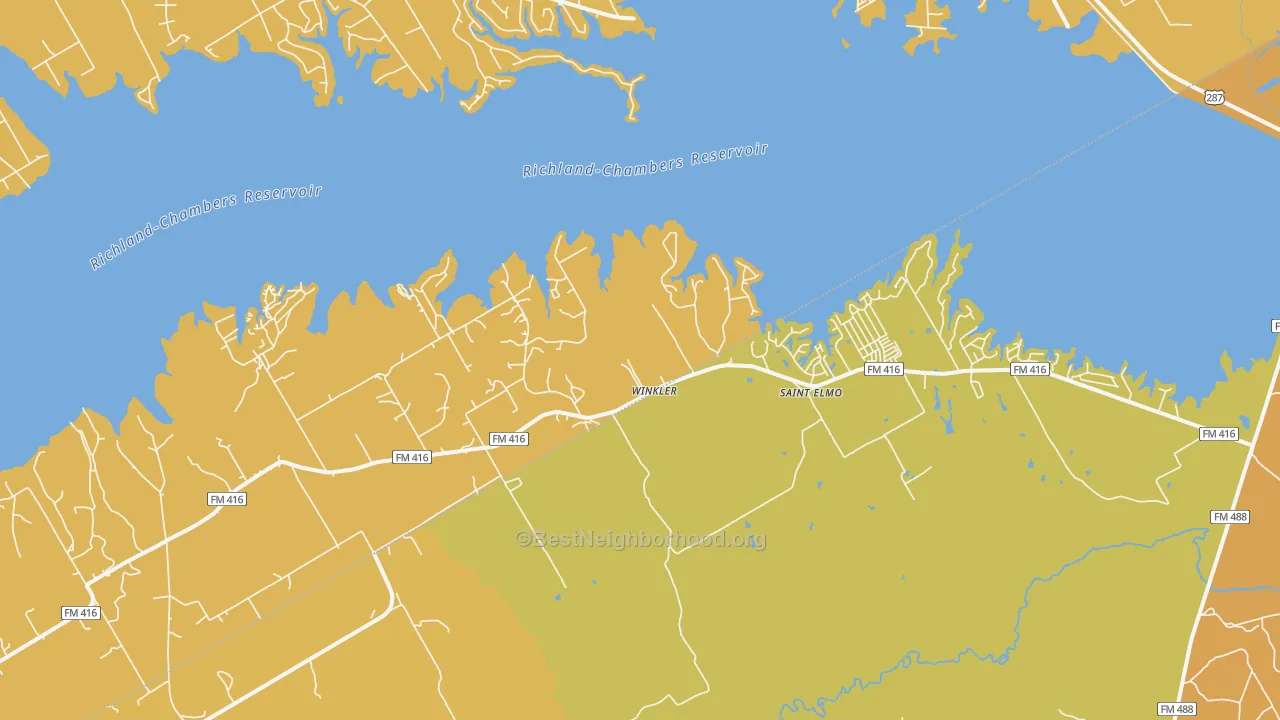 Map of the best neighborhoods in the Winkler area, with better matches in green and worse matches in red