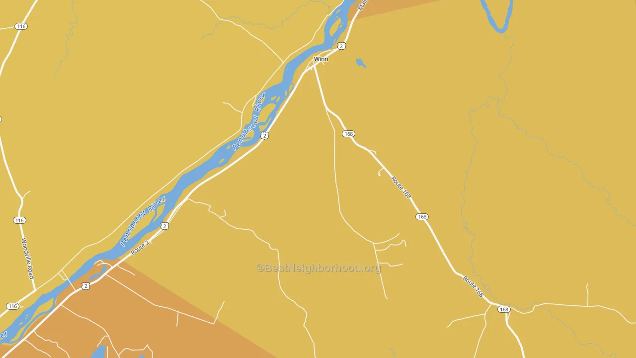Map of the best neighborhoods in the Winn area, with better matches in green and worse matches in red