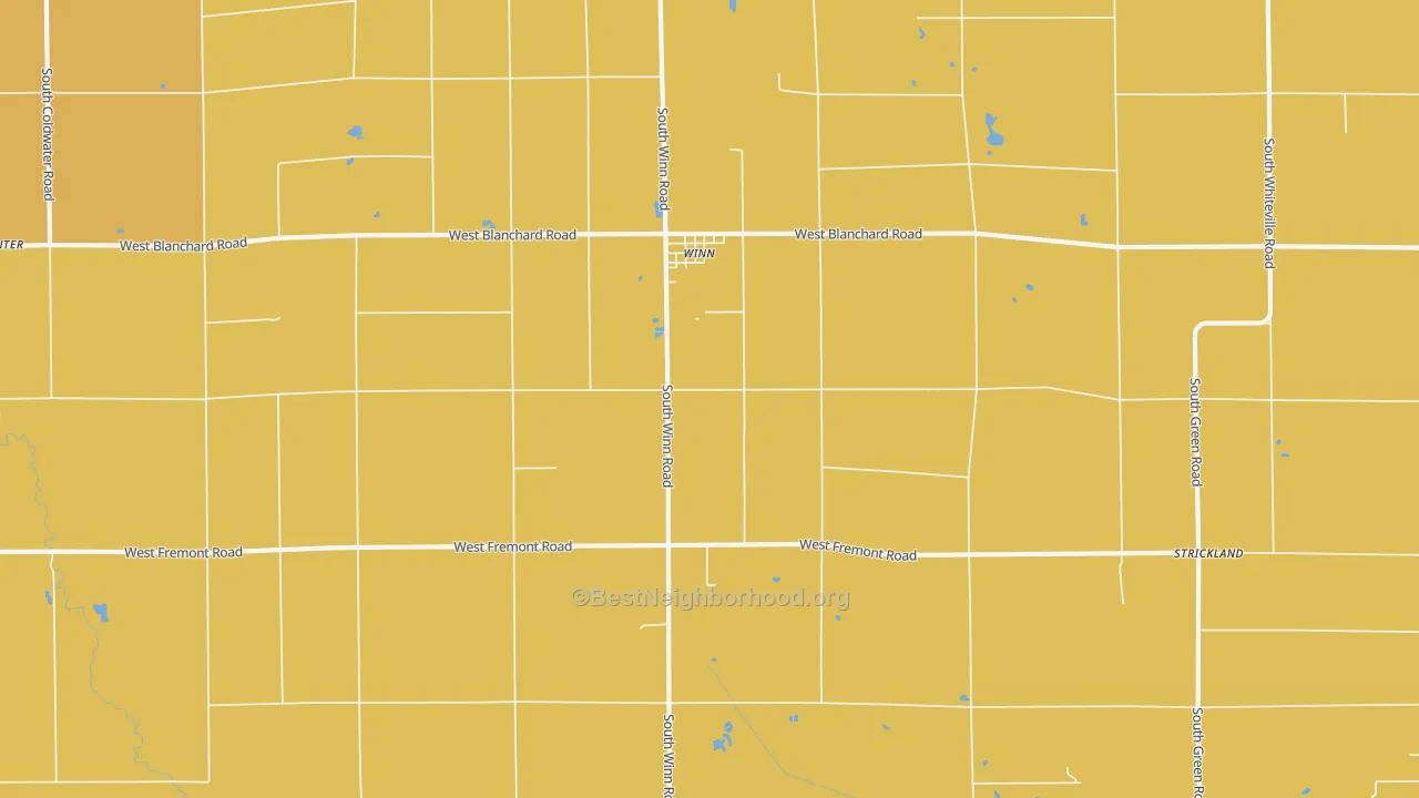 Map of the best neighborhoods in the Winn area, with better matches in green and worse matches in red