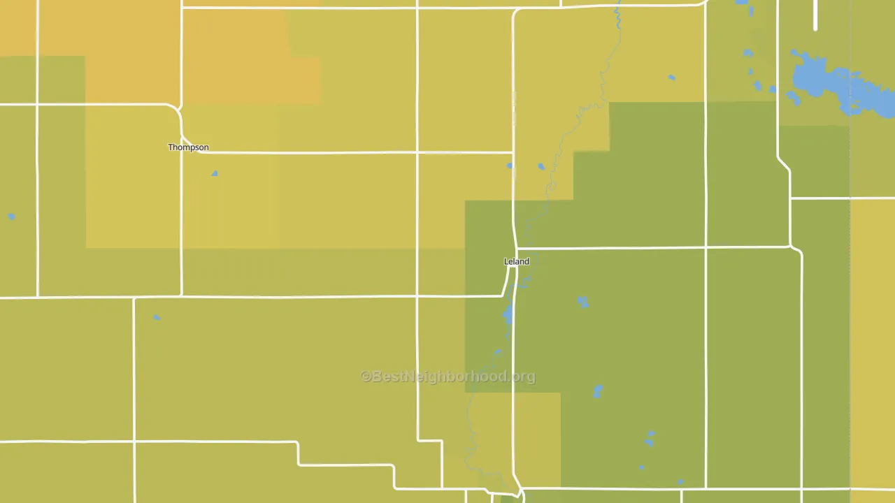 Map of the best neighborhoods in the Winnebago County area, with better matches in green and worse matches in red