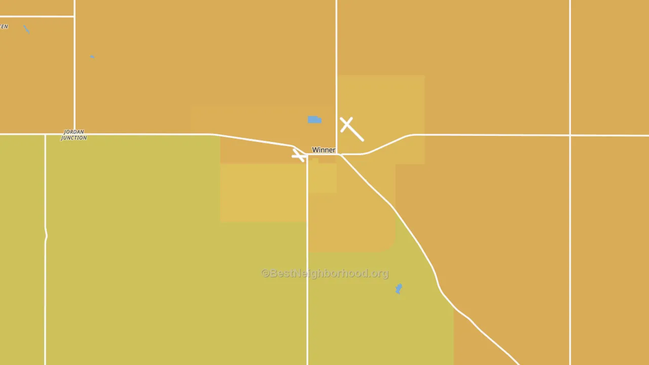 Map of the best neighborhoods in the Winner area, with better matches in green and worse matches in red