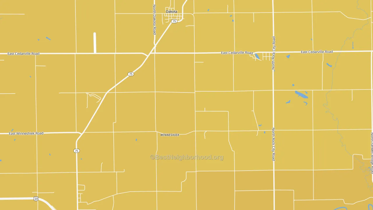 Map of the best neighborhoods in the Winneshiek area, with better matches in green and worse matches in red