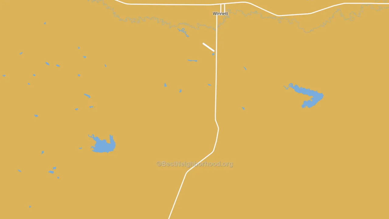 Map of the best neighborhoods in the Winnett area, with better matches in green and worse matches in red