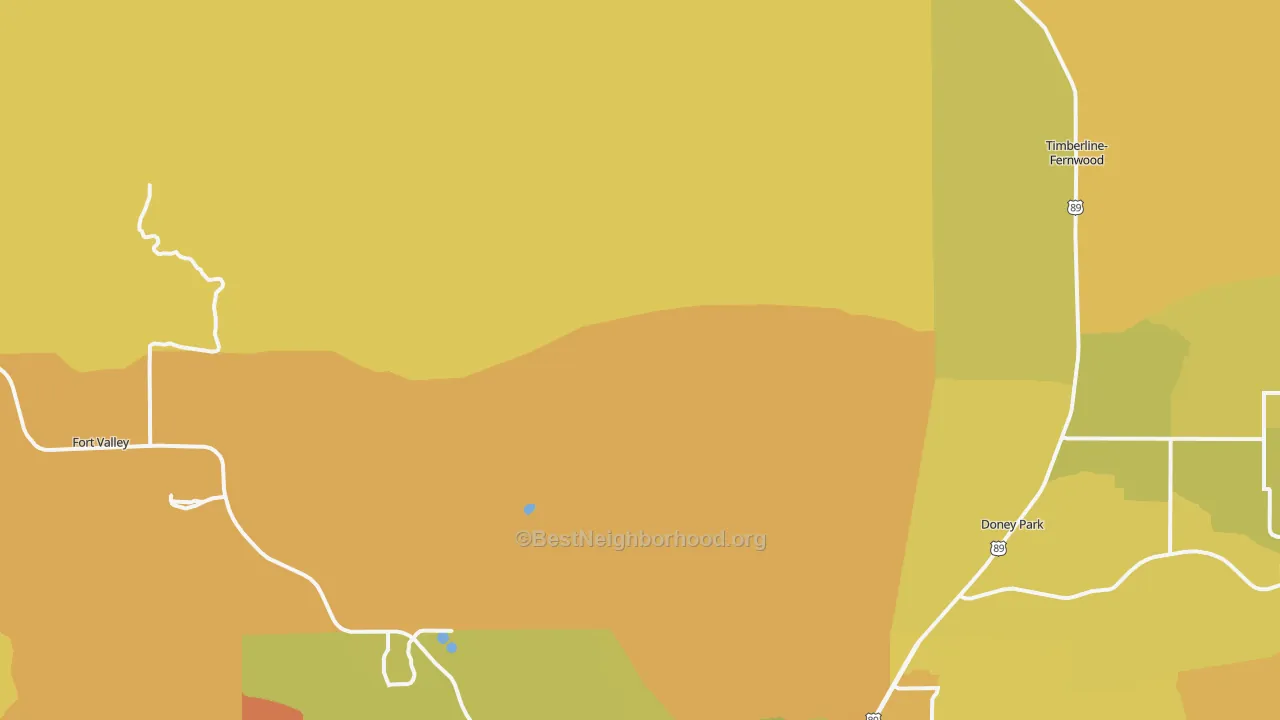 Map of the best neighborhoods in the Winona area, with better matches in green and worse matches in red