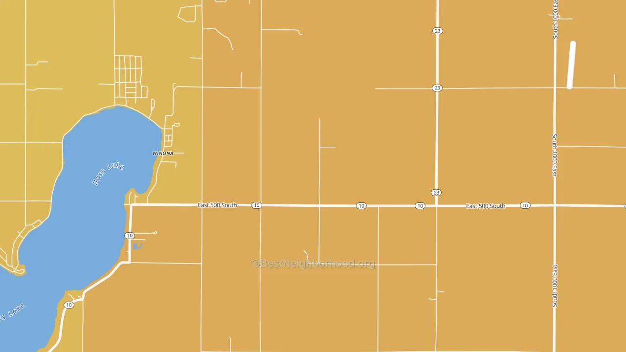 Map of the best neighborhoods in the Winona area, with better matches in green and worse matches in red