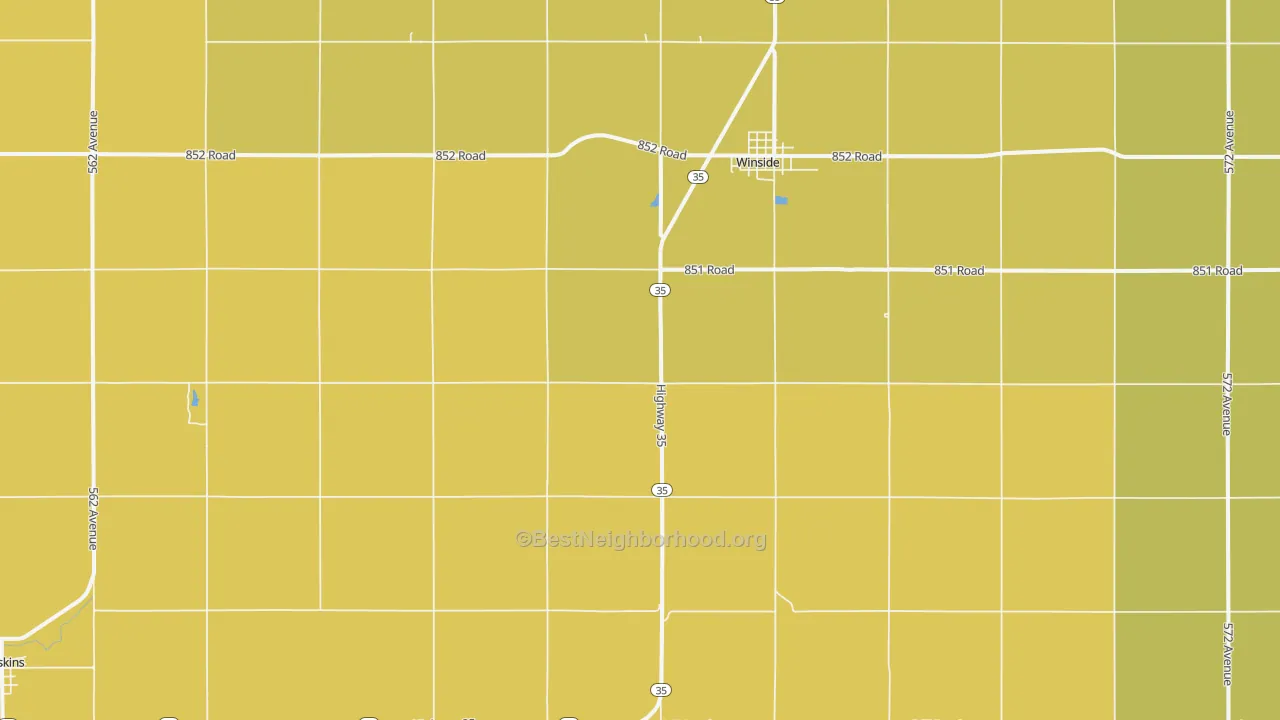 Map of the best neighborhoods in the Winside area, with better matches in green and worse matches in red