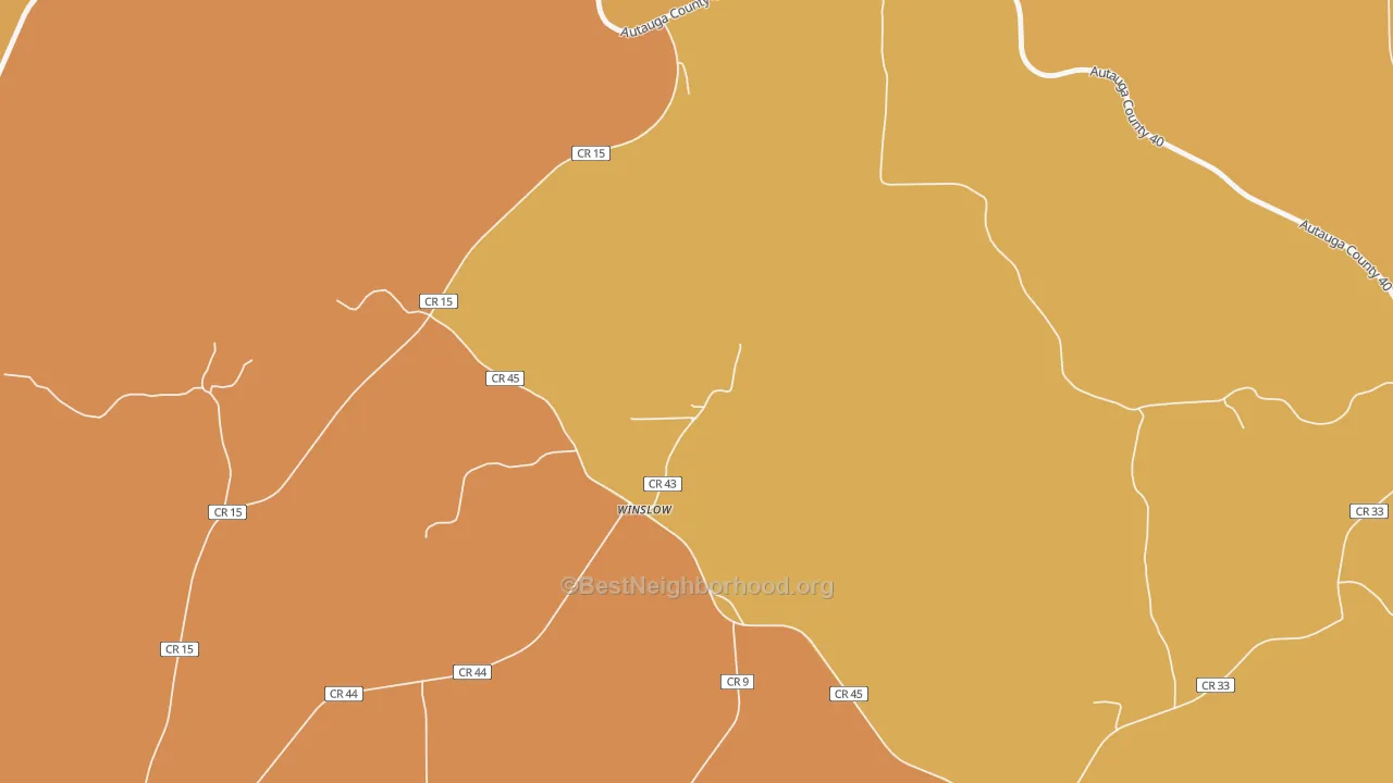 Map of the best neighborhoods in the Winslow area, with better matches in green and worse matches in red