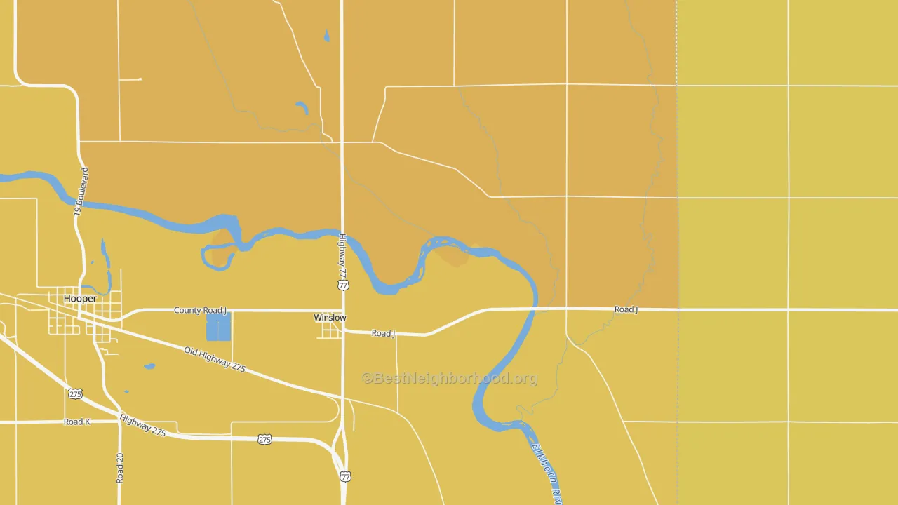 Map of the best neighborhoods in the Winslow area, with better matches in green and worse matches in red