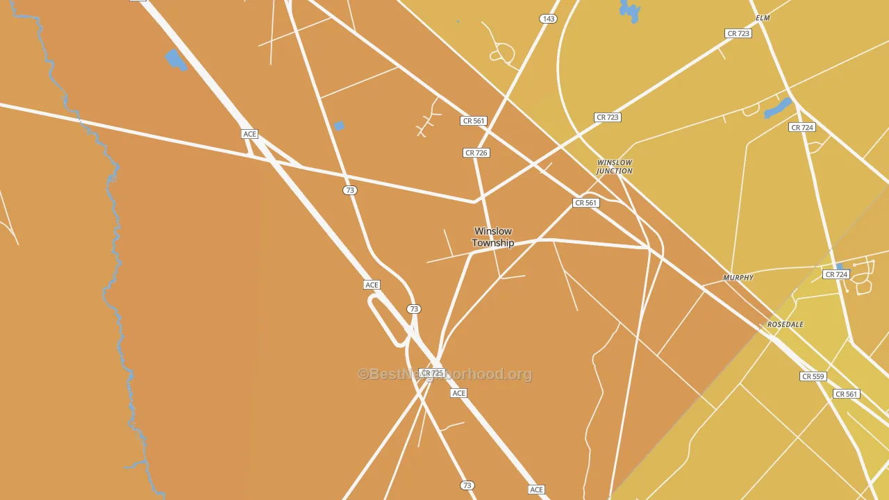 Map of the best neighborhoods in the Winslow area, with better matches in green and worse matches in red