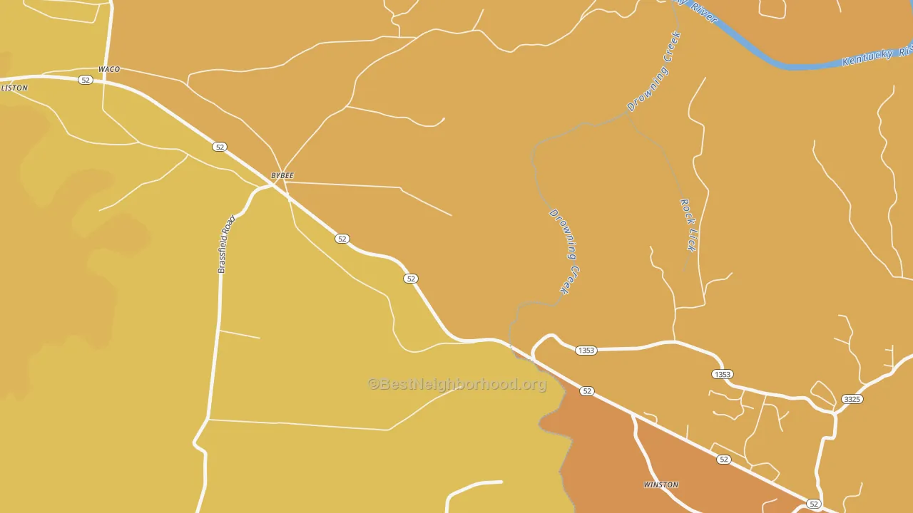 Map of the best neighborhoods in the Winston area, with better matches in green and worse matches in red