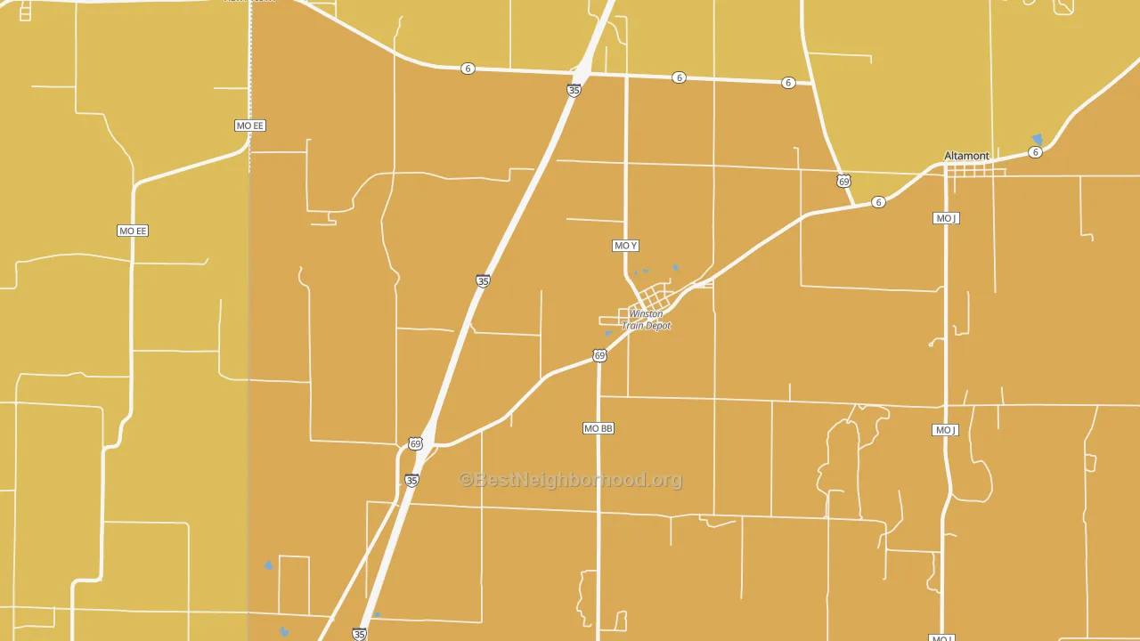 Map of the best neighborhoods in the Winston area, with better matches in green and worse matches in red