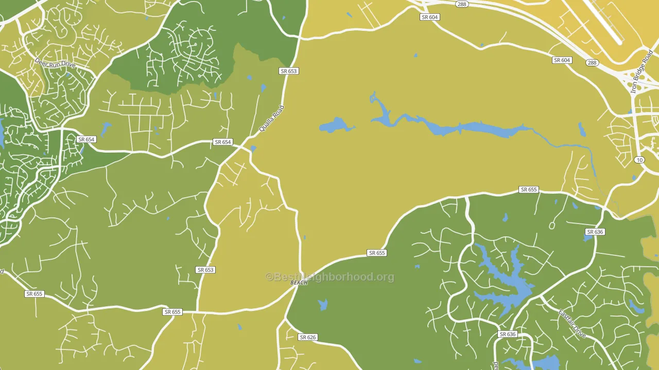 Map of the best neighborhoods in the Winterpock area, with better matches in green and worse matches in red