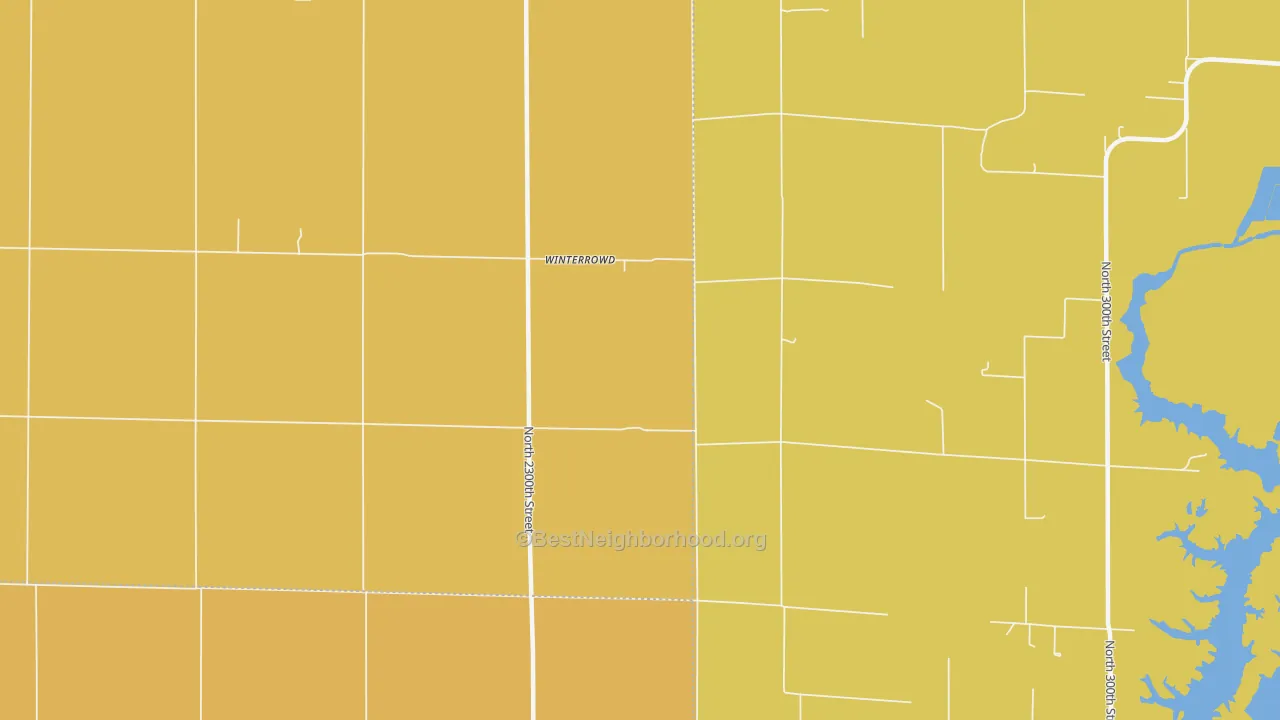 Map of the best neighborhoods in the Winterrowd area, with better matches in green and worse matches in red