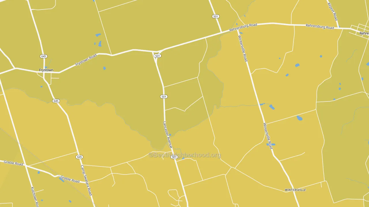 Map of the best neighborhoods in the Wintersville area, with better matches in green and worse matches in red
