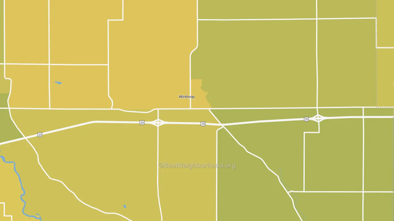Map of the best neighborhoods in the Winthrop area, with better matches in green and worse matches in red