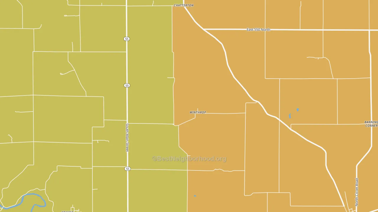 Map of the best neighborhoods in the Winthrop area, with better matches in green and worse matches in red