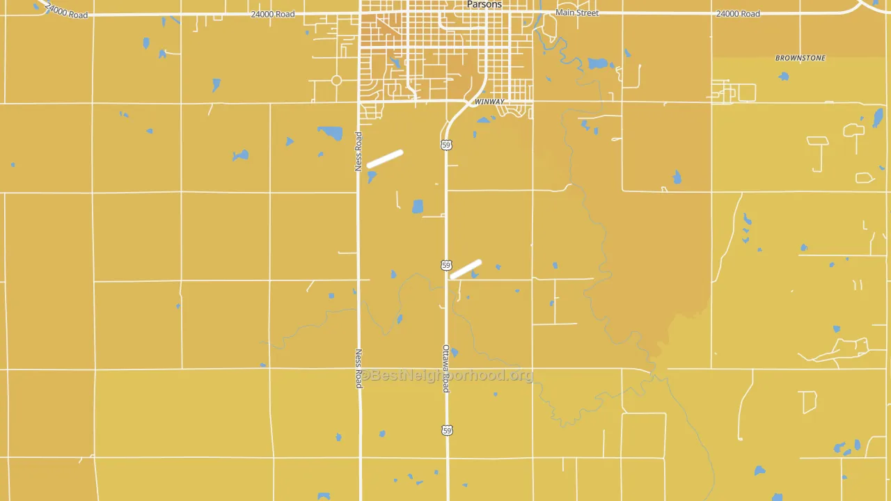 Map of the best neighborhoods in the Winway area, with better matches in green and worse matches in red