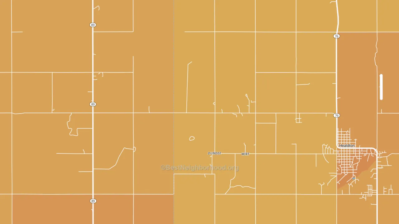 Map of the best neighborhoods in the Wirt area, with better matches in green and worse matches in red