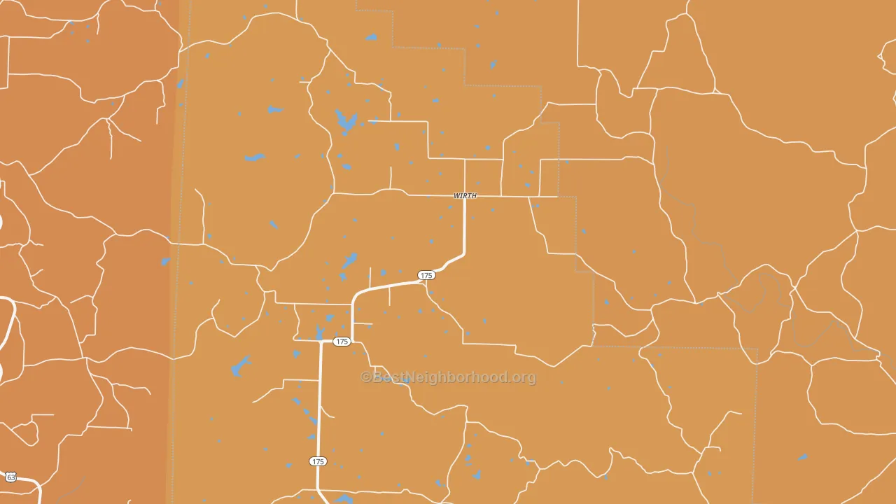 Map of the best neighborhoods in the Wirth area, with better matches in green and worse matches in red