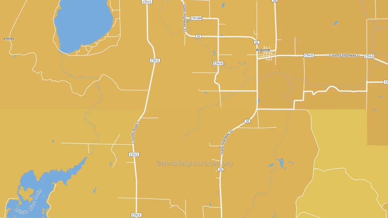 Map of the best neighborhoods in the Wisconsin Junction area, with better matches in green and worse matches in red