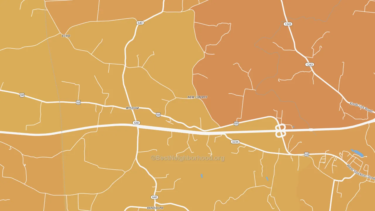 Map of the best neighborhoods in the Wisdom area, with better matches in green and worse matches in red