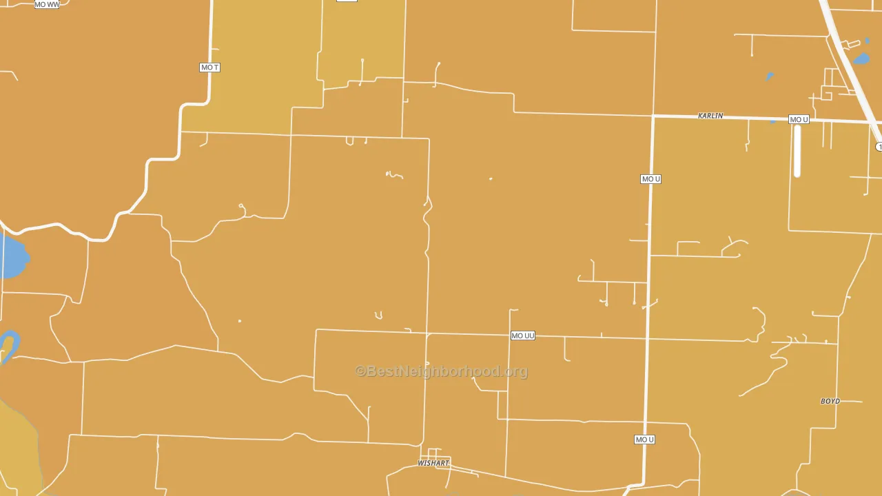 Map of the best neighborhoods in the Wishart area, with better matches in green and worse matches in red