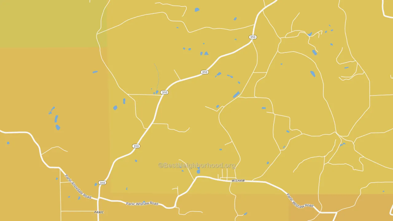 Map of the best neighborhoods in the Wishaw area, with better matches in green and worse matches in red
