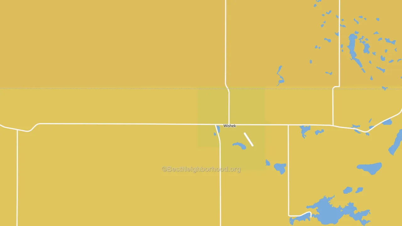 Map of the best neighborhoods in the Wishek area, with better matches in green and worse matches in red