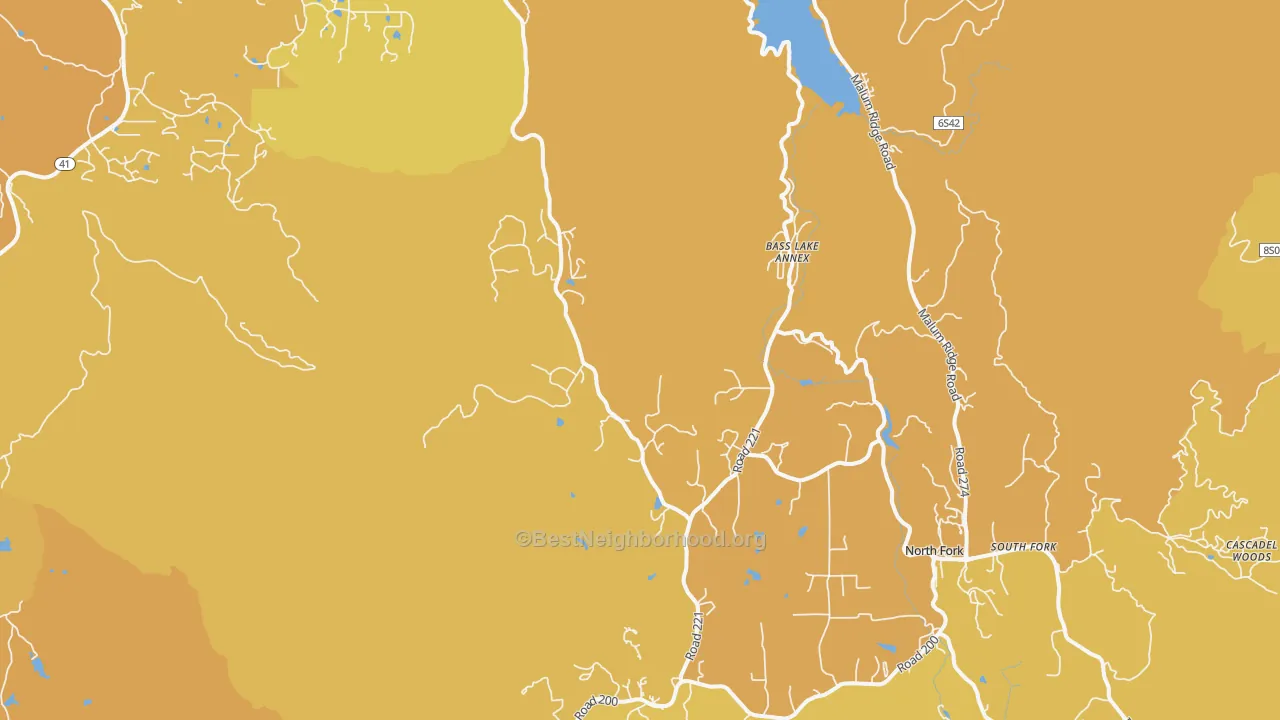 Map of the best neighborhoods in the Wishon area, with better matches in green and worse matches in red