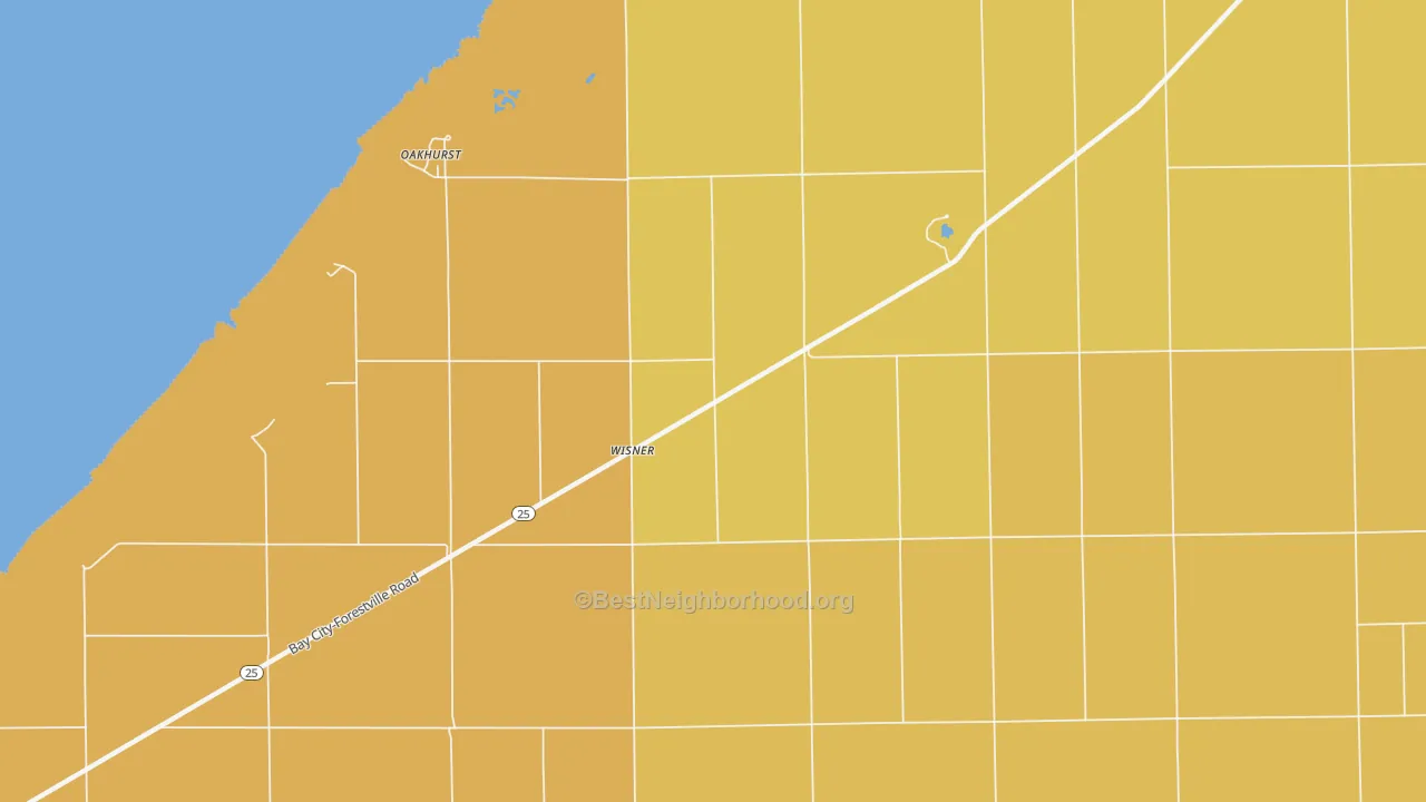 Map of the best neighborhoods in the Wisner area, with better matches in green and worse matches in red