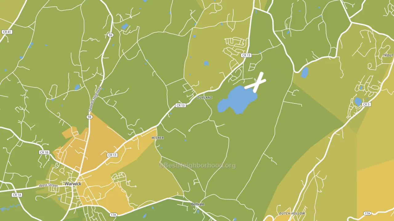 Map of the best neighborhoods in the Wisner area, with better matches in green and worse matches in red