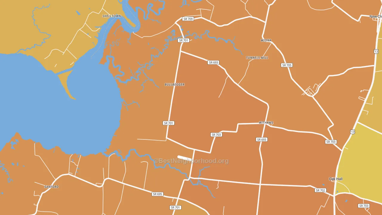 Map of the best neighborhoods in the Withams area, with better matches in green and worse matches in red