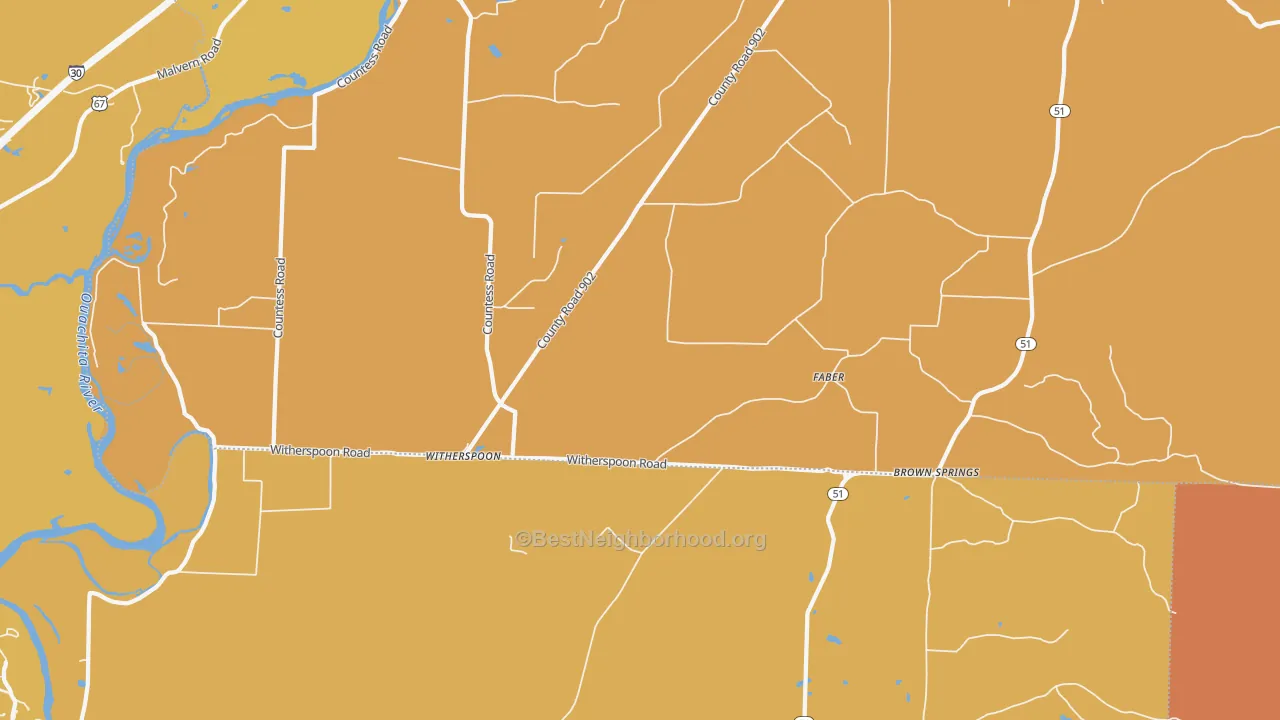 Map of the best neighborhoods in the Witherspoon area, with better matches in green and worse matches in red
