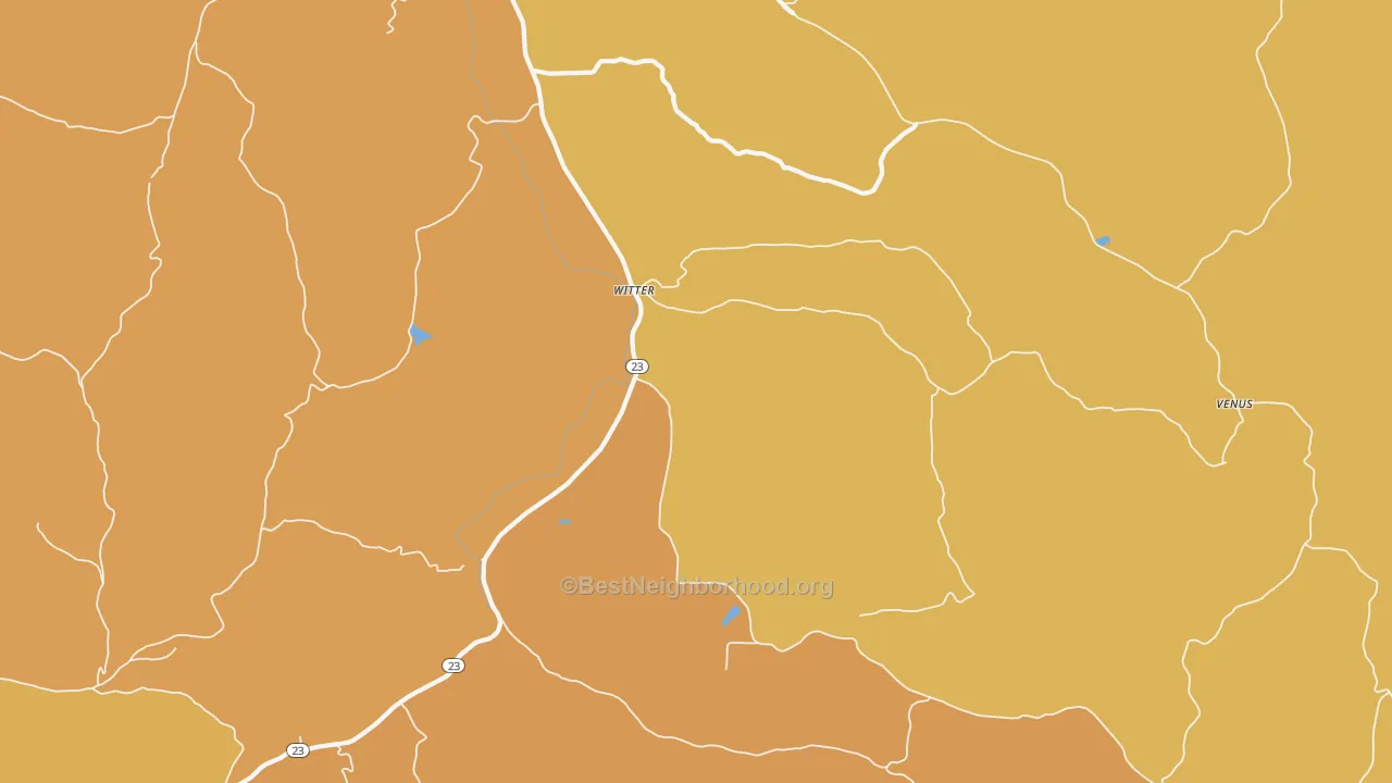 Map of the best neighborhoods in the Witter area, with better matches in green and worse matches in red