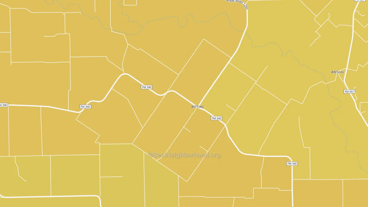 Map of the best neighborhoods in the Witting area, with better matches in green and worse matches in red