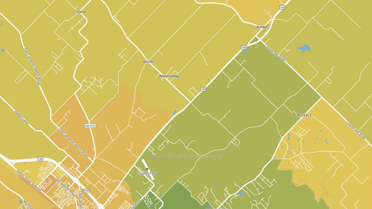 Map of the best neighborhoods in the Wixon Valley area, with better matches in green and worse matches in red