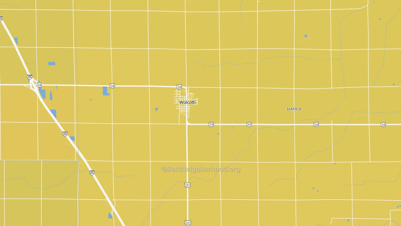 Map of the best neighborhoods in the Wolcott area, with better matches in green and worse matches in red