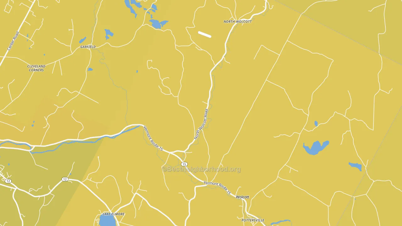 Map of the best neighborhoods in the Wolcott area, with better matches in green and worse matches in red