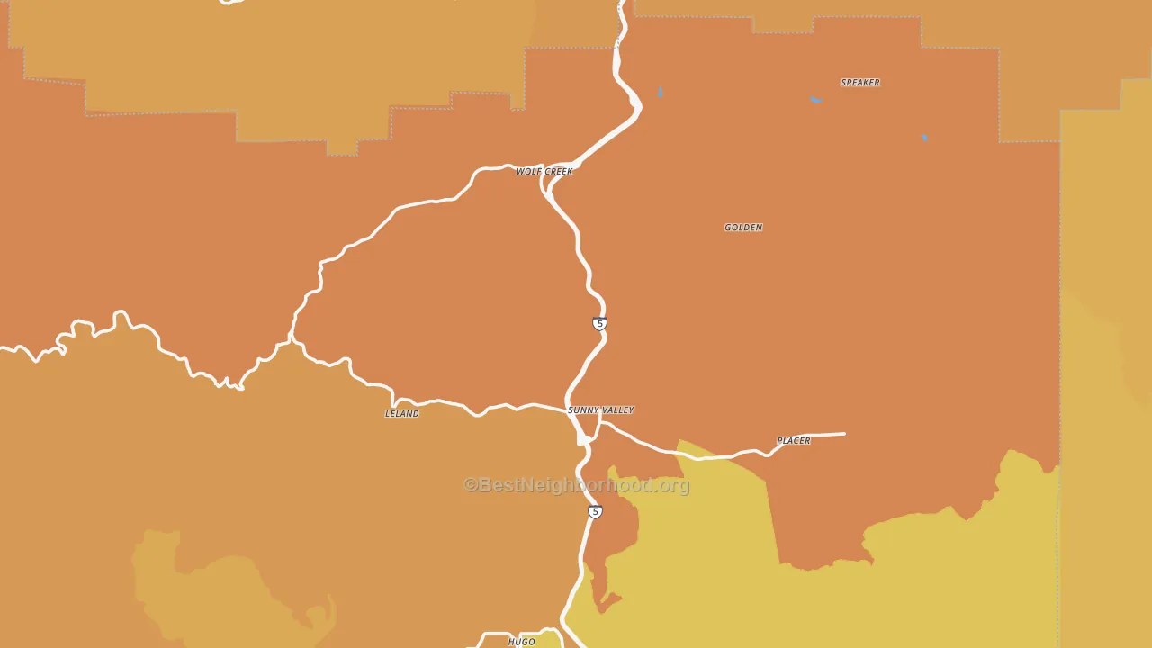 Map of the best neighborhoods in the Wolf Creek area, with better matches in green and worse matches in red