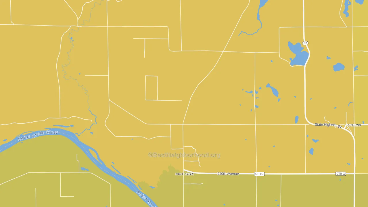 Map of the best neighborhoods in the Wolf Creek area, with better matches in green and worse matches in red