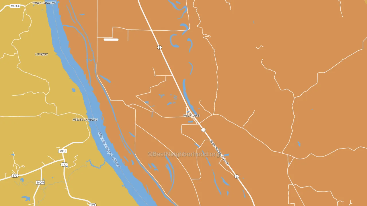 Map of the best neighborhoods in the Wolf Lake area, with better matches in green and worse matches in red